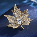 Macro detail of maple leaf brooch featuring gold alloy base and sparkling crystals - 8-Small Maple Leaf