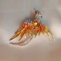 Elegant phoenix brooch in rose gold with orange gradient wings and crystal center - Yellow