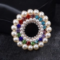 Elegant gold-plated circular flower brooch with multicolored crystals and white pearls - Double Layer Pearl Wrap Style (7)