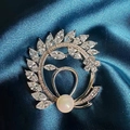 Elegant silver flower brooch with marquise zircons and large white pearl on silk - Silver