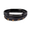 Men's multilayer braided leather bracelet with tiger eye stone and stainless steel clasp - 23cm