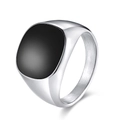 Men's vintage punk signet ring with silver stainless steel and black enamel square inlay - Steel Size 7