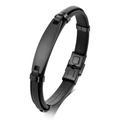 Minimalist men's black leather cord bracelet with matte black stainless steel bar - 19cm / Black