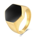 Men's irregular hexagonal gold signet ring with black enamel finish and brushed inner metal - Gold US Size 7