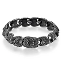 Retro punk stainless steel chain bracelet for men with vintage oxidized relief patterns - Antique Silver / 19cm