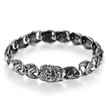 Vintage silver punk chain bracelet for men with retro viking emblem detail - Steel / 19cm