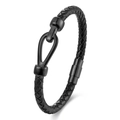 Minimalist black braided leather men's bracelet with magnetic stainless steel horseshoe clasp - 19cm / Black