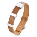 Brown leather bracelet for men featuring minimalist polished stainless steel metal sliders - Light Brown Genuine Leather