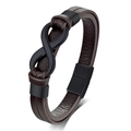 Braunes Lederarmband mit Unendlichkeitssymbol und mattschwarzem Magnetverschluss - Braunes Leder + Schwarze Hardware 21CM