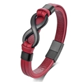Zweilagiges rotes Lederarmband mit mattschwarzem Unendlichkeitssymbol aus Edelstahl - Rotes Leder + Schwarze Hardware 21CM