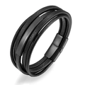 Pulsera multicapa de cuero negro para hombre con cierre magnético de acero inoxidable - 19cm / Negro