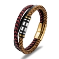 Bracciale multistrato in pelle intrecciata da uomo con chiusura magnetica dorata - 19cm / Chiusura Dorata