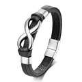 Bracciale a doppio strato in pelle nera con chiusura magnetica infinity argento - Pelle Nera + Hardware Acciaio 21CM