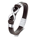 Bracciale a doppio strato in pelle marrone scuro con simbolo infinito e chiusura magnetica - Pelle Marrone + Hardware Acciaio 21CM