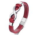 Bracciale a doppio strato in pelle rossa con simbolo dell'infinito e chiusura magnetica - Pelle Rossa + Hardware Acciaio 21CM
