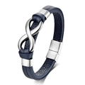 Bracciale a doppio strato in pelle blu scuro con simbolo infinito argento e chiusura magnetica - Pelle Blu + Hardware Acciaio 21CM
