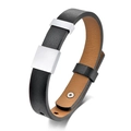 Men's double-layer leather bracelet in black and brown with silver stainless steel buckle - Black Leather (With 2 Charms)