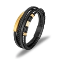 Men's punk layered leather bracelet with gold metal accents and magnetic clasp - Black and Gold