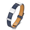 Minimalistisches Lederarmband in Dunkelblau und Orange mit silbernen Metallschiebern - Königsblaues Mikrofaserleder