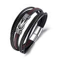 Men's multilayer braided leather bracelet with red stitching and magnetic clasp - 19cm / Steel