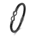 Bracciale da uomo in pelle nera intrecciata con simbolo infinito e chiusura magnetica - 19cm / Nero