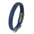 Retro multi-layer woven leather bracelet for men with matte black metal clasp - Blue Rope Black Buckle / 19cm