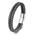 Retro multi-layer woven bracelet for men with polished silver stainless steel buckle - White Rope Silver Buckle