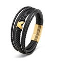 Pulsera multicapa de cuero trenzado para hombre con cierre metálico dorado - 19cm / Dorado