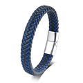 Retro multilayer braided leather bracelet for men with blue accents and magnetic metal clasp - Blue Rope Silver Buckle / 19cm