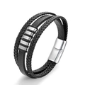Pulsera multicapa de cuero trenzado negro para hombre con cierre magnético de acero inoxidable - 19cm / Color Acero