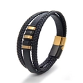 Pulsera multicapa de cuero trenzado negro para hombre con cierre magnético dorado - 19cm / Oro Negro