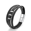 Pulsera multicapa de cuero negro para hombre con cierre magnético de acero inoxidable - 19cm / Bicolor Negro