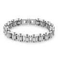 Industrial silver stainless steel bike chain bracelet for men with textured link detail - Steel Color (BCB510) / 11mm*230mm