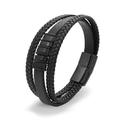 Pulsera multicapa de cuero trenzado negro para hombre con tubos de metal mate - 19cm / Negro