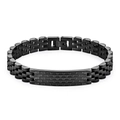 Men's matte black stainless steel watchband link bracelet with textured rectangle plate - 10mm*210mm / Black