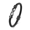 Men's vintage black braided leather bracelet with infinity symbol and metal screw clasp - 19cm
