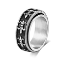 Retro-Edelstahlring zum Drehen mit Fleur-de-Lis-Reliefs und schwarzer Öltropfen-Veredelung - US 8 / Stahlfarben