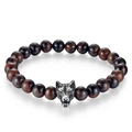 Wolf head charm bracelet with red tiger eye stones and polished stainless steel beads - Red Tiger Eye Style / 19cm