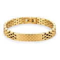 Men's gold-toned stainless steel bracelet with textured plate and link band - 10mm*210mm / Gold