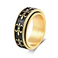Goldener Spinner-Ring für Herren mit schwarzer Emaille und Fleur-de-Lis-Mustern - US 8 / Gold