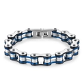 Dettaglio di un bracciale in acciaio inossidabile stile catena di bici con accenti blu - 10MM*21.5CM / Blu Argento