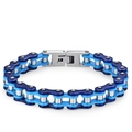 Blue and silver industrial bicycle chain bracelet in polished stainless steel for men - Blue