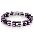 Industrial style stainless steel motorcycle chain bracelet in purple and silver finish - Purple