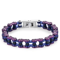 Men's stainless steel bicycle chain bracelet in purple and blue gradient metallic finish - Blue and Purple