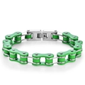 Green and silver bicycle chain style stainless steel bracelet with industrial fold clasp - Green