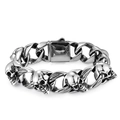 Men's punk skull bracelet in vintage silver stainless steel with cuban chain links - Steel / 21cm*1.8cm