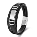 Men's multilayer black braided leather bracelet with brushed stainless steel magnetic clasp - 19cm / Steel
