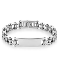 Polished silver stainless steel motorcycle link chain bracelet for men with engraving plate - Width 1.2cm * Length 23cm / Steel