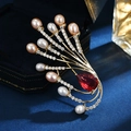 Elegant bow brooch with natural freshwater pearls, pear-cut ruby and sparkling zircon accents - Lemon Yellow