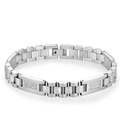 Poliertes silbernes Edelstahl-Gliederarmband mit zwei rechteckigen Kristall-Akzenten - Standard Spezifikation / Stahlfarbe